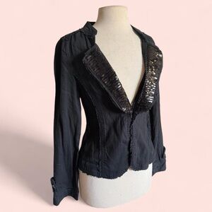 Y2K 2000’s Vintage Gothic Black Sequin Distressed Blazer